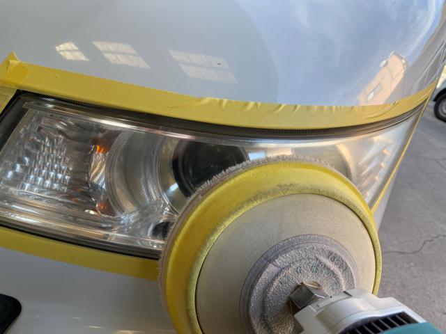 スズキ パレット ヘッドライト磨き 黄ばみ 白ボケ コーティング 塗装 見づらい 暗い いわき市 安い 早い 見積もり 代車 車検 鈑金 クリーニング グーネットピット