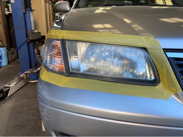 日産　ヘッドライト磨き　ライト磨き　白く曇ったライト　ライトをクリアに　いわき　いわき市　車検　代車無料　レンタカー　レッカー　事故車