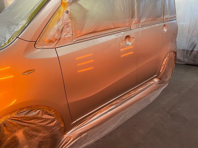 ダイハツ　エグゼ　鈑金塗装　クォーター鈑金　T22 ピンク　凹み修理　キズ修理　保険事故　自損事故　リサイクルパーツ対応　レンタカー対応　代車無料　色褪せ　ピンク　メタリック　色やけ　紫外線焼け　いわき市　