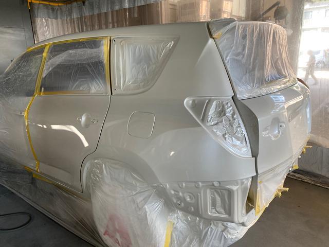 トヨタ　ヴァンガード　リア廻り補修　リアクォーター交換　070 ホワイトパール　保険事故　保険代理店　鈑金見積もり無料　車検見積もり無料　いわき市　ラプター塗装　アンダーコート　コーティング　パーツ塗装