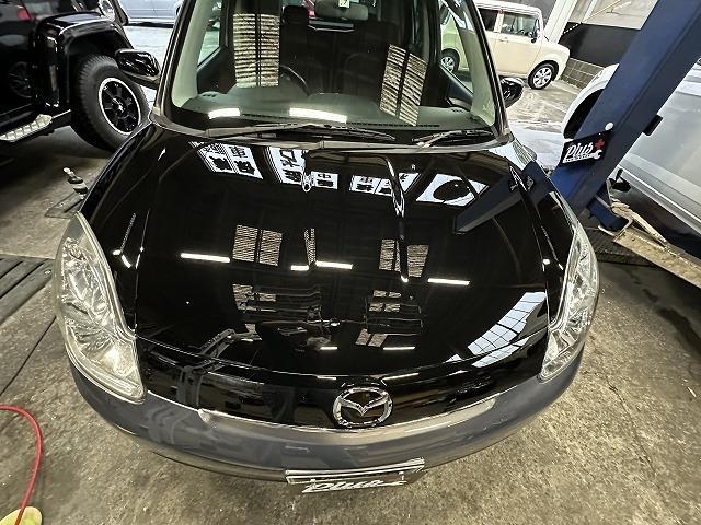 マツダ　ベリーサ　カスタムペイント　ボンネット塗装　色違い塗装　ボンネット黒塗装　カスタム塗装　オリジナル塗装　福島県いわき市内郷　見積もり無料　土日営業　日曜営業