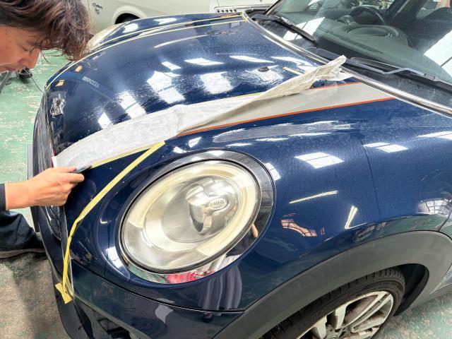 BMW MINI 車検　ボンネットストライプ張替え　シフトレバーセレクター交換
新居浜・西条・四国中央
