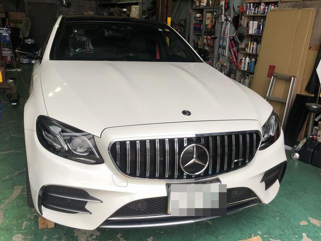 メルセデスＡＭＧ Ｅ４３(W213)パナメリカーナグリル交換・フロントリップ取り付け作業作業実施 ／車検・整備・見積もりもお任せ下さい！足立区・葛飾区・北区・荒川区・板橋区、埼玉県川口市、八潮市、他地域のお客様も大歓迎です！