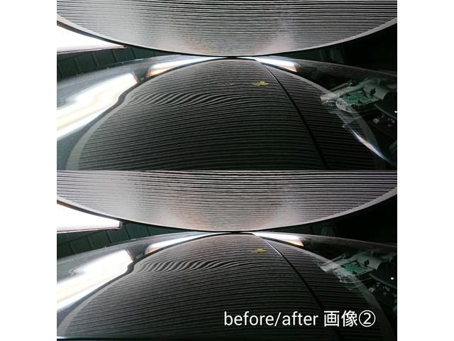 トヨタ プリウスα ルーフパネルの助手席側の前方から後方までのA4サイズの凹み4箇所と運転席上部のえくぼ状の凹み1箇所のデントリペア