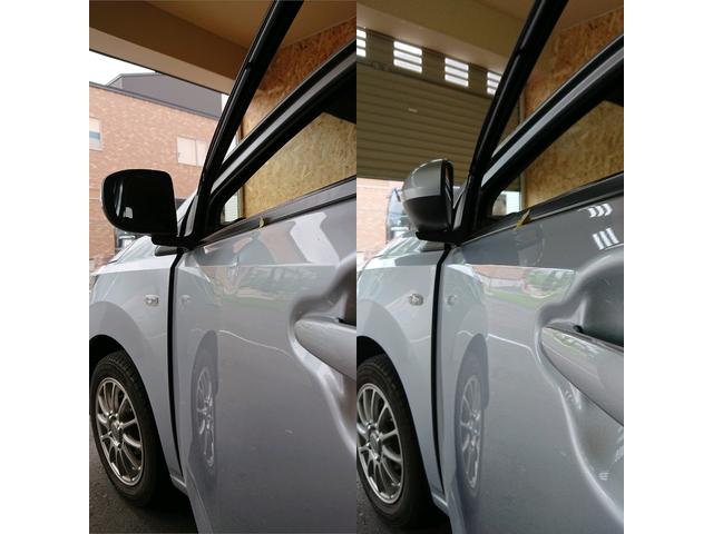 ダイハツ ミライースのフロントドアのプレスライン上の凹みのデントリペア