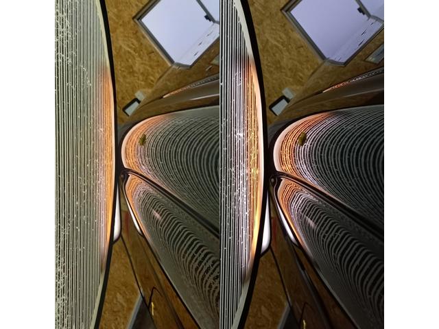 スバル インプレッサのルーフパネル、両側ルーフサイドピラー、左リアドア、右リアドアの計10箇所の凹みのデントリペア凹みのデントリペア