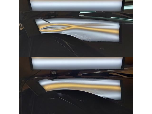 トヨタ ハイエースバンのバックドアパネルの大きな凹みのデントリペア