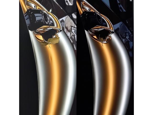 トヨタ ランドクルーザープラドのフロントドアの凹みのデントリペア