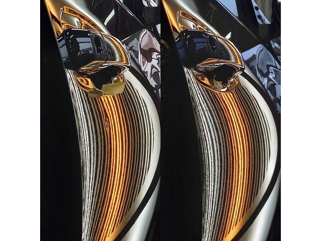 トヨタ ランドクルーザープラドのフロントドアの凹みのデントリペア