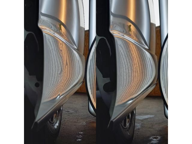 トヨタ ハイエースバンのスライドドアの大きな凹みのデントリペア