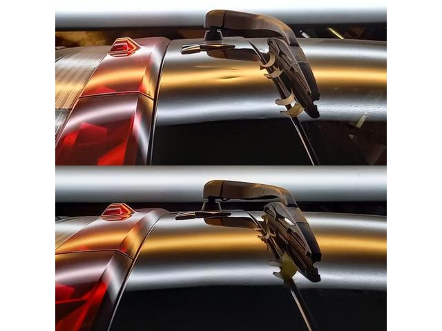 三菱 デリカD5のバックドアパネルとクォーターパネルのへこみのデントリペア