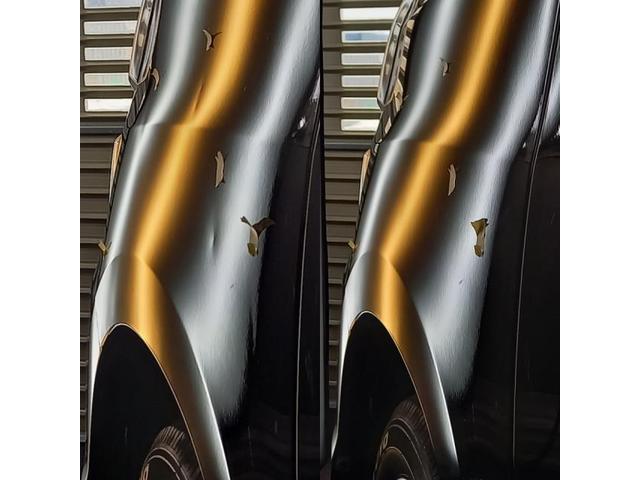 トヨタ ヴェルファイアのフロントガラスのウィンドリペアとルーフ、フロントフェンダー、スライトドア7箇所のへこみのデントリペア