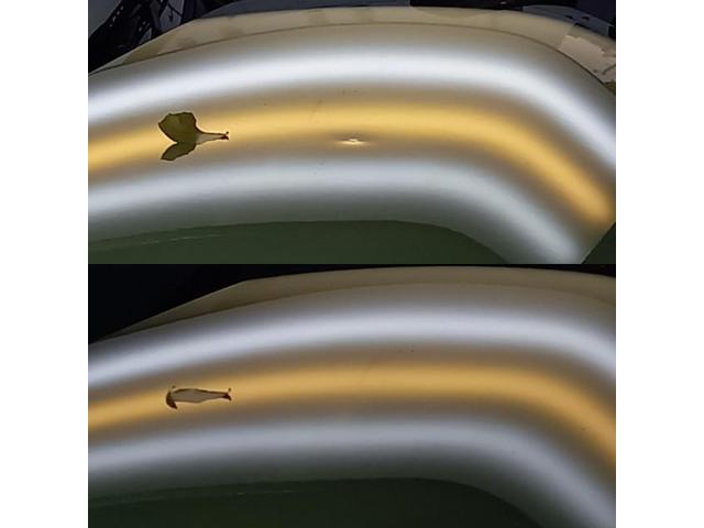 トヨタ ハイエースバンのボンネットの鋭角で深いえくぼのへこみのデントリペア