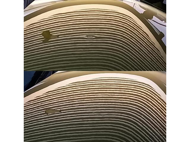 トヨタ ハイエースバンのボンネットの鋭角で深いえくぼのへこみのデントリペア