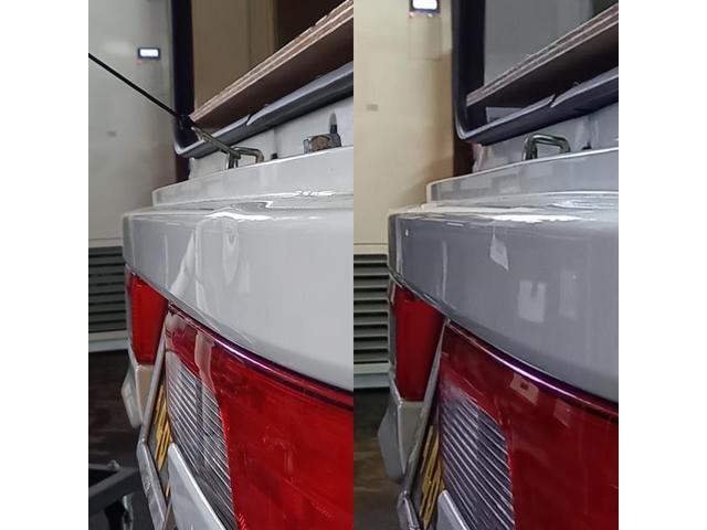 スズキ エブリィバンのバックドアパネルとリアバンパーのへこみのデントリペア