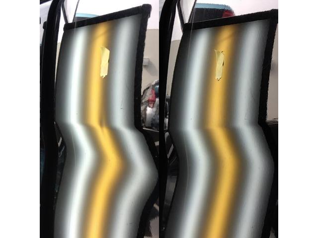 DAIHATSU タントカスタムのフロントドアのプレスライン上のへこみのデントリペア