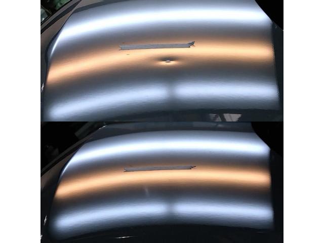 SUZUKI SPACIAのフードにできた鋭くて深いえくぼのへこみをデントリペア