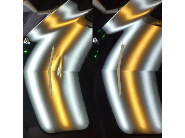 フォルクスワーゲン ティグアンのフロントドアのプレスラインにできたドアパンチのへこみのデントリペア
