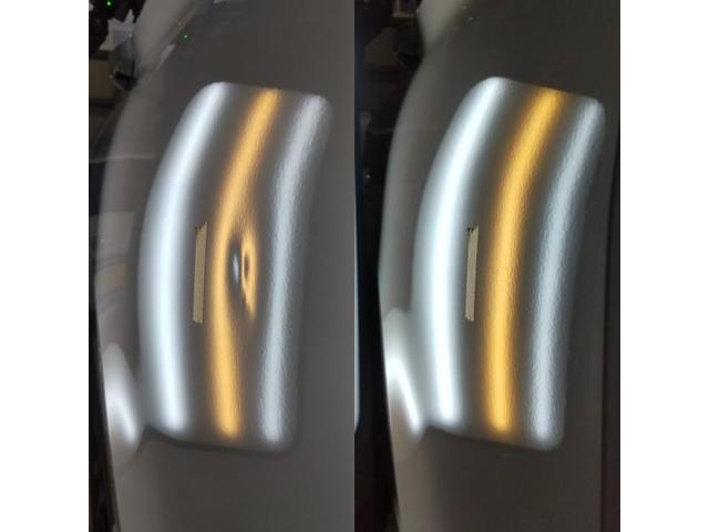 三菱 アウトランダーPHEVのリアドアの約7センチのへこみのデントリペア