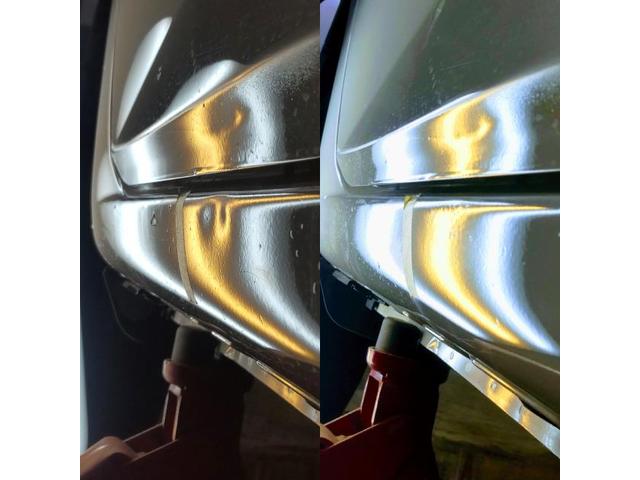 ダイハツ ミライースのロッカーパネルとリアドアのへこみのデントリペア