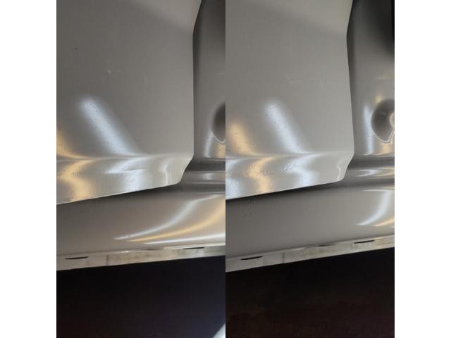 ダイハツ ミライースのロッカーパネルとリアドアのへこみのデントリペア