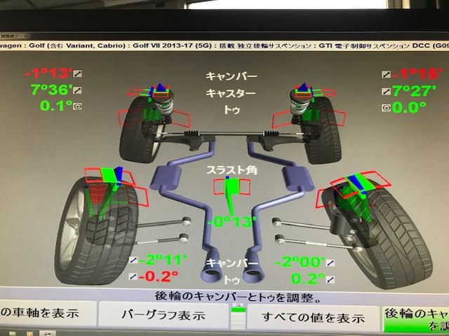 ｖｗ フォルクスワーゲン ゴルフ ｇｔｉ 四輪アライメント測定 調整一式 広島市 安佐北区 三入 シグナル 四輪トータルアライメント ３ｄアライメント ハンター アライメトキャンペーン中 アライメント安い ゴルフ７ 欧州車 輸入車 旧車 グーネットピット