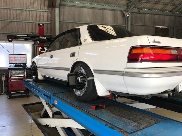 トヨタ ｊｚｘ８１ チェイサー 四輪アライメント調整 広島市 安佐北区 三入 シグナル 四輪トータルアライメント測定 ３ｄアライメント ハンター アライメントキャンペーン中 アライメント安い 旧車 ドリフト タイムアタック 欧州車 輸入車 グーネットピット