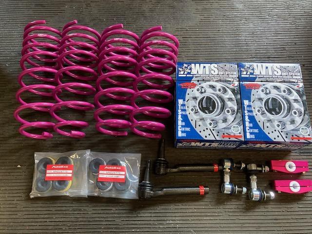 ＮＤ５ＲＣ　ロードスター　ＮＲ－Ａ　ダウンサス取付け　スタビリンク交換　スタビブッシュ交換　ワイトレ取付け　ブッシュ１Ｇ締め　４輪アライメント調整　【広島市　安佐北区　三入　シグナル　アライメント安い　３Ｄアライメント　ハンター　安佐南区】