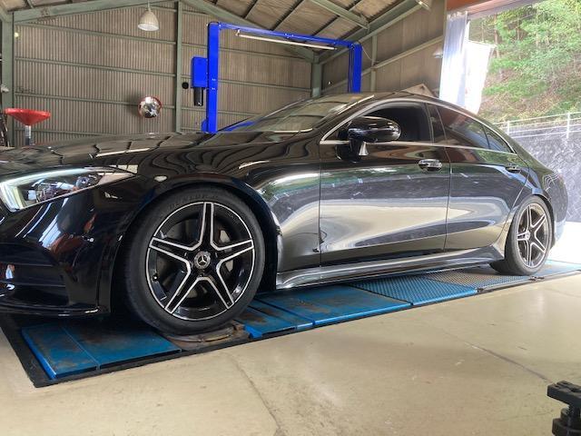 メルセデスベンツ　Ｗ２５７　ＣＬＳ４５０　ロワリングキット取付け　アライメント調整　【広島市　安佐北区　三入　シグナル　ｉｉＤ　ローダウン　エアサス　安佐南区　西区　東区　南区　中区　佐伯区　安芸区　安芸高田　東広島　山口　島根　岩国】