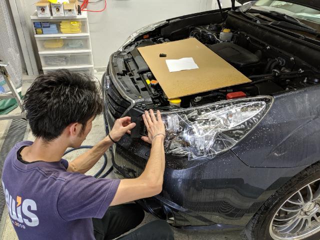 スバル レガシィアウトバック ヘッドライトプロテクションフィルム施工