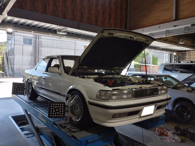【岡崎市】TOYOTA トヨタ クレスタ GX81 ツインターボ 車高調 取付 ハブベアリング交換 アライメント調整  豊田市 西尾市 幸田町 安城市 蒲郡市 三河エリア (株)ＯＷＬ（kkr auto works）