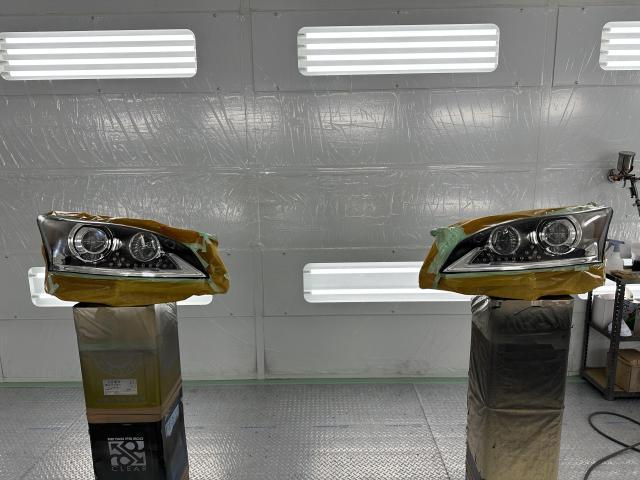 レクサス ＬＳ４６０　ヘッドライト修理　知立市のお客様　 レンズ黄ばみ除去　クリヤー塗装