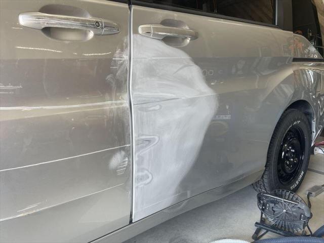 【側面修理②】 ステップワゴン　左側面　ドア交換　スライドドア修理　キズ修理　キズ直し　保険修理　代車無料　早い　板金　塗装　水性塗料　三重県　四日市市　菰野町　いなべ市　東員町　桑名市　鈴鹿市　オリーブカーズ