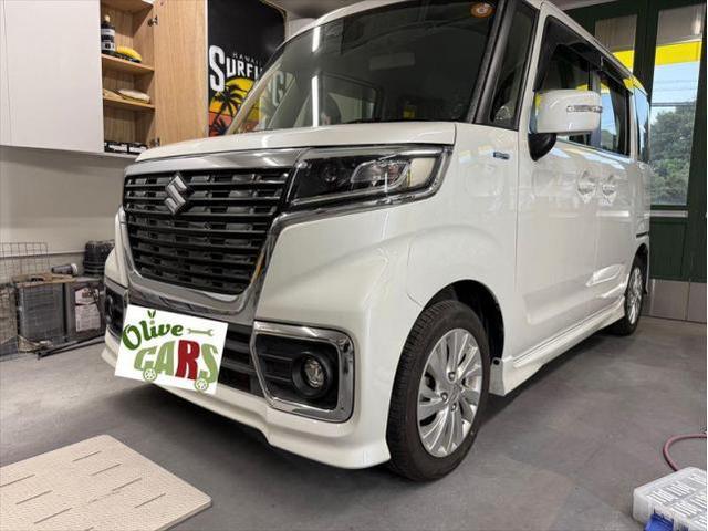 【左フロント修理③】　スペーシアカスタム　保険修理　フロントバンパー　フロントフェンダー　キズ修理　へこみ修理　板金　塗装　水性塗料　オリーブカーズ　三重県　四日市市