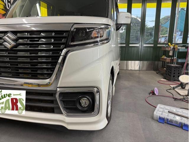 【左フロント修理③】　スペーシアカスタム　保険修理　フロントバンパー　フロントフェンダー　キズ修理　へこみ修理　板金　塗装　水性塗料　オリーブカーズ　三重県　四日市市