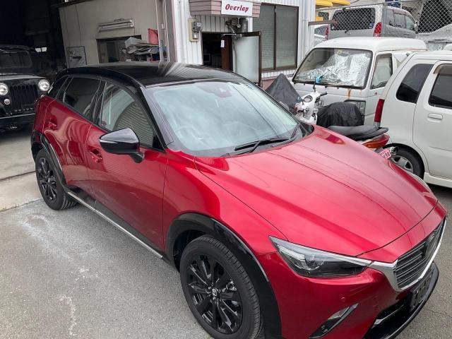 マツダ　ＣＸ－３　ルーフ　鈑金塗装　自動車　鈑金塗装　板金塗装　事故車修理　キズ凹み修理　糟屋郡　粕屋郡　須恵町　志免町　宇美町　粕屋町　篠栗町　久山町　福岡市　博多区　東区　南区　新宮町　春日市　太宰府市　大野城市　那珂川市　筑紫野市　他