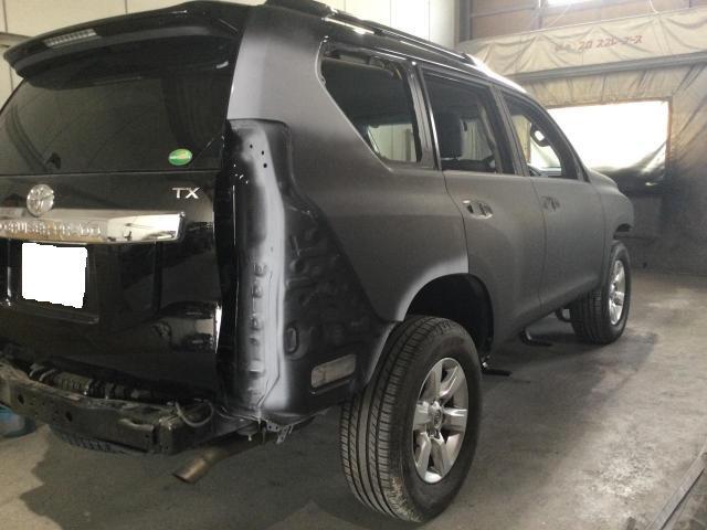 プラド　右側面修理　鈑金塗装　板金塗装　事故車修理　キズへこみ修理　糟屋郡 須恵町 福岡　安い 上手い 貴方へおすすめ 口コミ 評判 良いお店