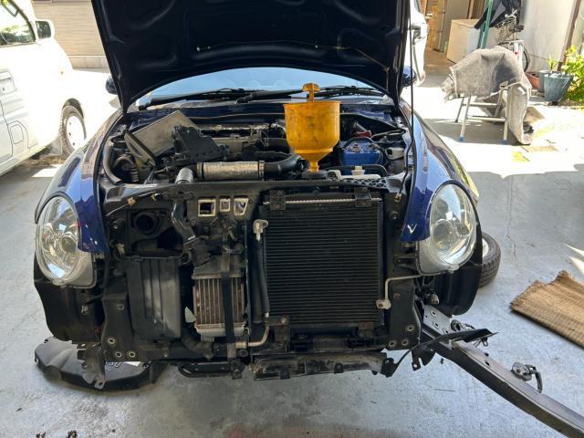 ダイハツ　コペン　エンジン関連修理・整備　l880k コペン　ラジエーター交換　la400k 水漏れ　変色　ファンモーター　藤井寺　羽曳野　富田林　柏原　八尾　河内長野　阪南鈑金　オープンカー　無料代車　法定点検
