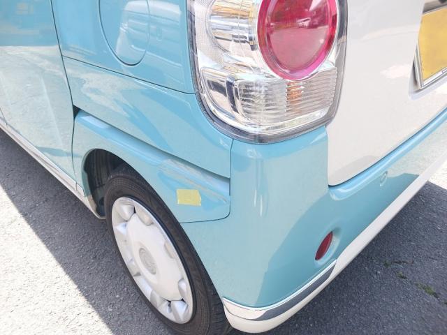 ダイハツ ムーヴキャンバス カラー XE7 パールホワイトⅢ × ファインミントメタリック 2トーン 左クォーター修理 作業期間 4日 熊本市中央区 東区 西区 北区 植木町 南区 菊陽町 合志市 大津町 他地域のお客様も大歓迎です!!