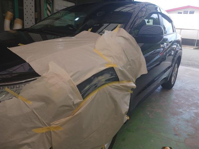 ホンダ　ヴェゼル　カラー　B610M　ミッドナイトブルービームメタリック 　左フロントフェンダー修理　作業期間　3日　熊本市中央区　東区　西区　北区　植木町　南区　菊陽町　合志市　大津町　他地域のお客様も大歓迎です!!