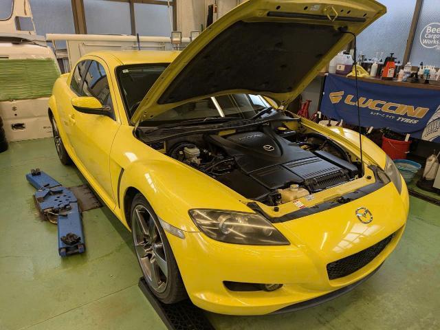 マツダ　ＲＸ－８　エンジンオイル漏れ修理　オイルパン漏れ修理　クランクオイルシール交換　エンジン関連修理・整備