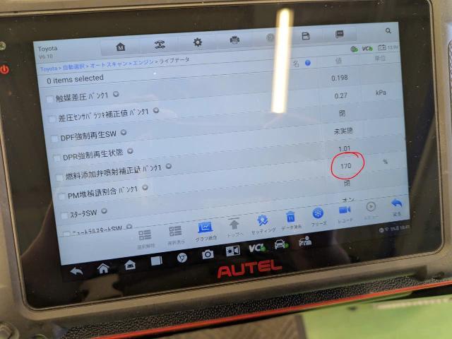 トヨタ　ランドクルーザープラド　DPF再生不十分　警告灯　DPF再生できない　DPF強制燃焼　DPF手動再生できない　DPFクリーニング・清掃　LIQUIMOLY　DPFクリーニング