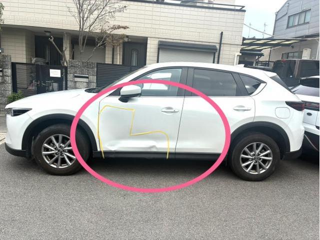 マツダ　ＣＸ－５　キズ・へこみ直し　左フロントドア　パーツ交換　京都市山科区