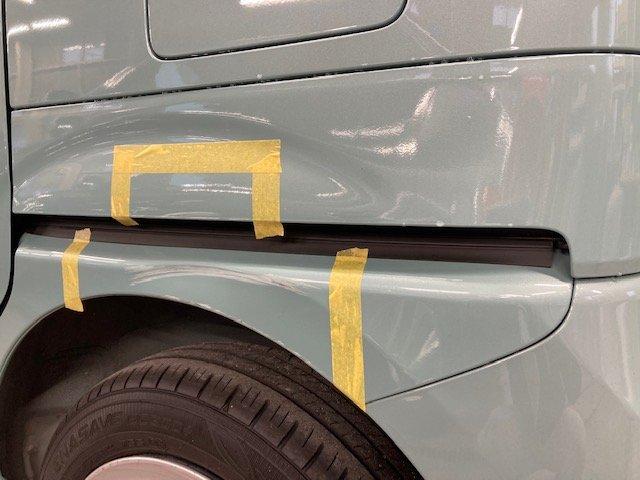 スズキ スペーシア 後ろタイヤの上クォーターとスライドレールカバー キズ・へこみ直し 那須塩原市 板金塗装