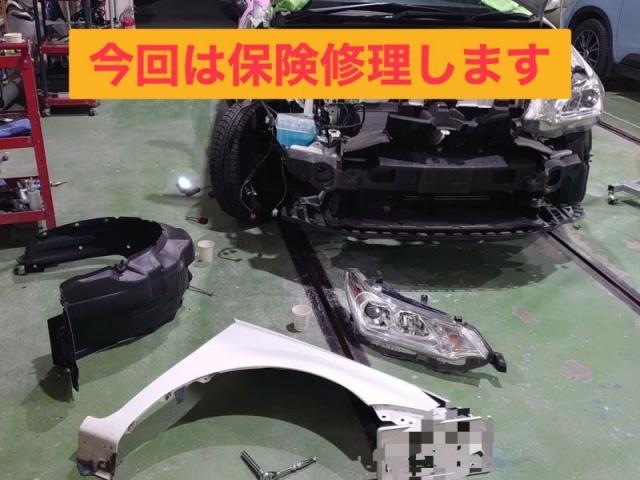 トヨタ　カローラアクシオ　保険修理　事故フロント大破　キズ・へこみ直し　多治見市板金塗装