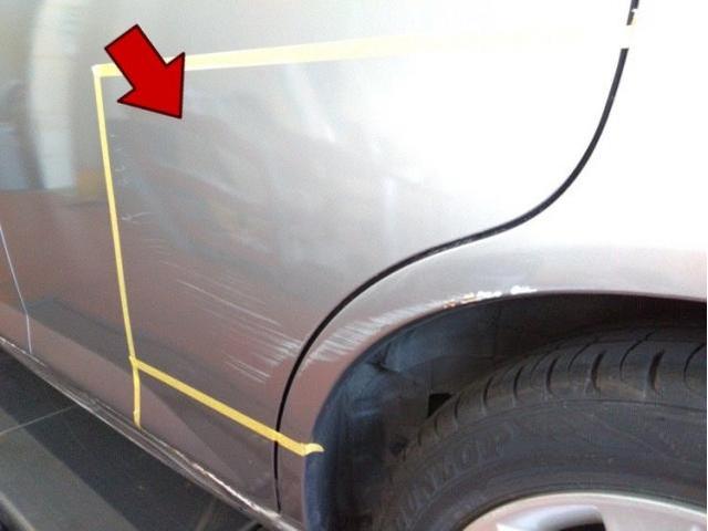 ホンダ フィット 左リヤドア・左クォーター(後ろタイヤ上)キズ・へこみ直し 浜松市