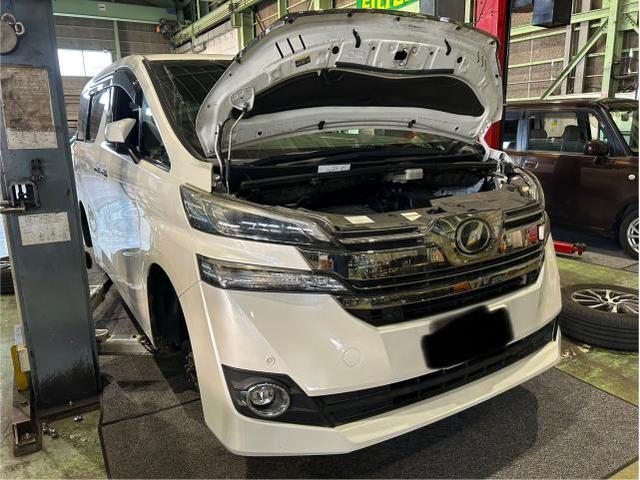 トヨタ　ヴェルファイア　30 GGH35W 車検　点検　整備　ブレーキパッド交換　オイル交換　オイルフィルター交換　ブレーキオイル交換　下廻り　錆止め塗装　シャーシブラック　マフラー　耐熱　錆止め塗装　ヘッドライト磨き　