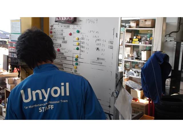 車検の項目はみんなで共有！スピード勝負のときはみんなで１台を点検します。