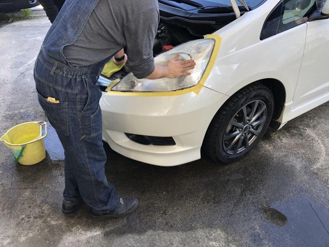 ホンダ　フィットシャトルハイブリッド　GP2・ヘッドライトの曇り取り・コーティング・安価でボディーの磨き・艶出し／コーティングって高い！？安く・磨き・艶出しで十分な仕上がり～【栃木県宇都宮市・下野市「ジャストオート」作業メニュー～