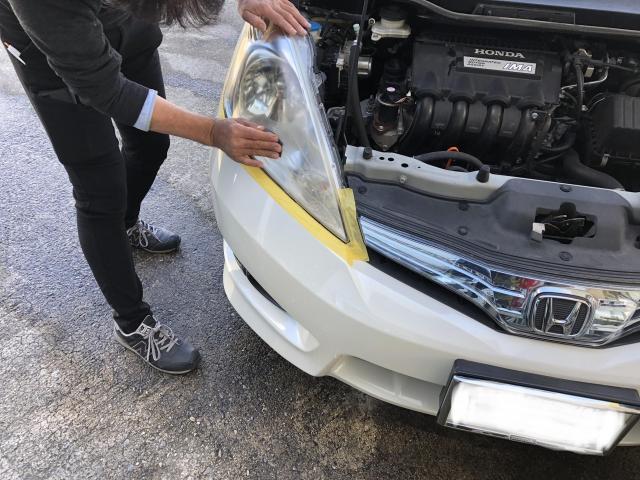 ホンダ　フィットシャトルハイブリッド　GP2・ヘッドライトの曇り取り・コーティング・安価でボディーの磨き・艶出し／コーティングって高い！？安く・磨き・艶出しで十分な仕上がり～【栃木県宇都宮市・下野市「ジャストオート」作業メニュー～